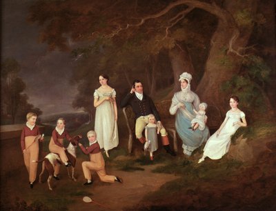 Gruppenporträt eines Gutsherrn, seiner Frau und Kinder am Rande des New Forest, 1817 von W. Allison